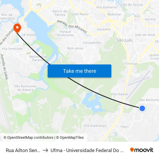 Rua Ailton Senna, 6 to Ufma - Universidade Federal Do Maranhão map
