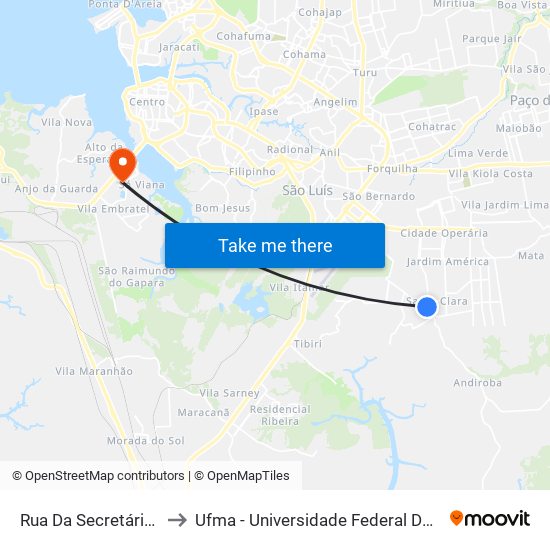 Rua Da Secretária, 1310 to Ufma - Universidade Federal Do Maranhão map