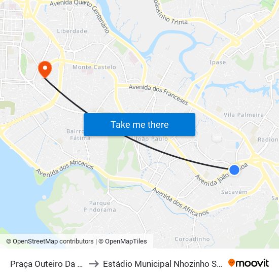 Praça Outeiro Da Cruz to Estádio Municipal Nhozinho Santos map