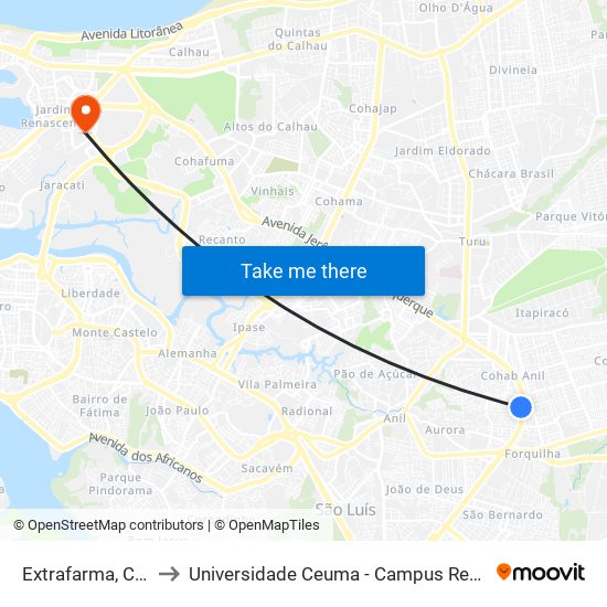 Extrafarma, Cohab to Universidade Ceuma - Campus Renascença map