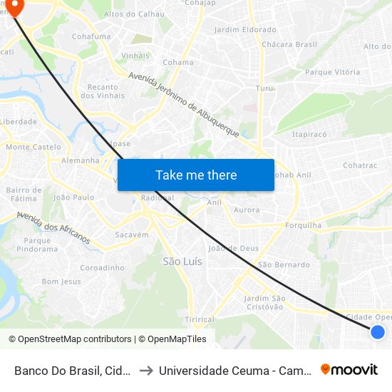 Banco Do Brasil, Cidade Operária to Universidade Ceuma - Campus Renascença map