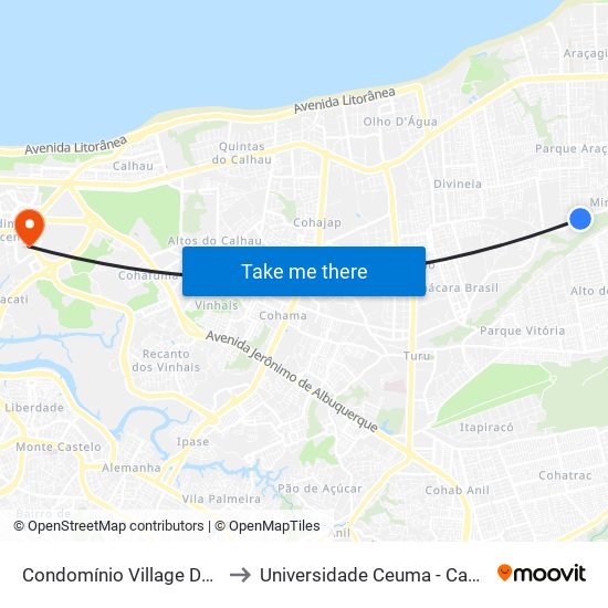 Condomínio Village Do Porto, Miritiua to Universidade Ceuma - Campus Renascença map