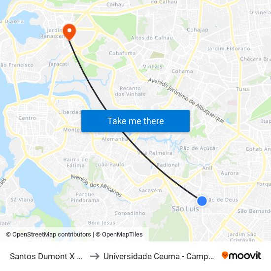 Santos Dumont X Tales Neto to Universidade Ceuma - Campus Renascença map