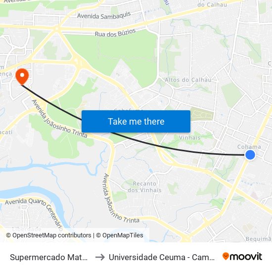 Supermercado Mateus, Cohama to Universidade Ceuma - Campus Renascença map