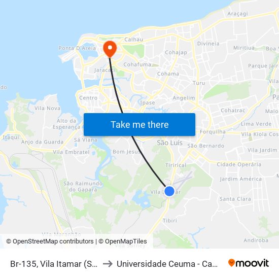 Br-135, Vila Itamar (Sentido Centro) to Universidade Ceuma - Campus Renascença map