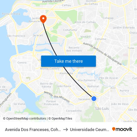 Avenida Dos Franceses, Coheb Do Sacavém (Sentido Centro) to Universidade Ceuma - Campus Renascença map