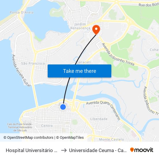 Hospital Universitário Presidente Dutra to Universidade Ceuma - Campus Renascença map