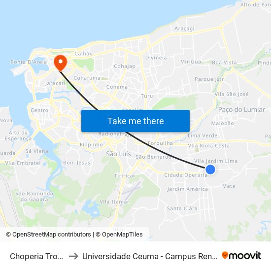 Choperia Tropical to Universidade Ceuma - Campus Renascença map