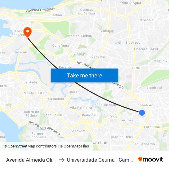 Avenida Almeida Oliveira, 74-76 to Universidade Ceuma - Campus Renascença map