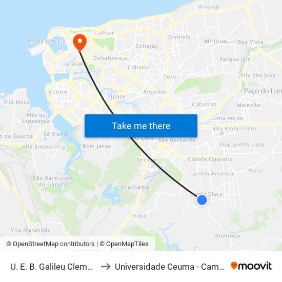 U. E. B. Galileu Clementino Ramos to Universidade Ceuma - Campus Renascença map