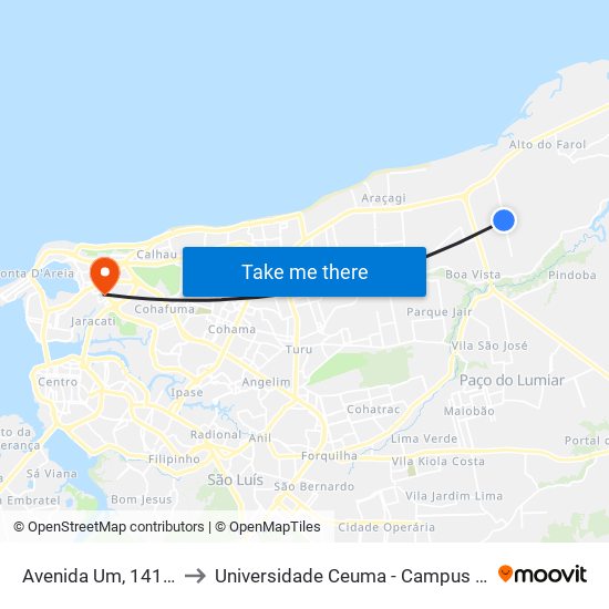 Avenida Um, 1414-1506 to Universidade Ceuma - Campus Renascença map