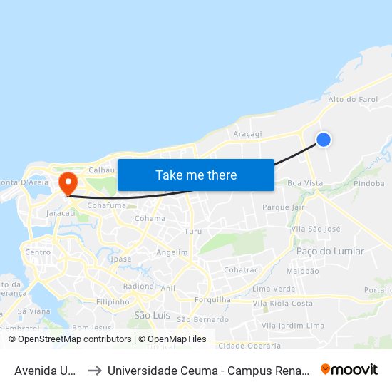 Avenida Um, 7 to Universidade Ceuma - Campus Renascença map