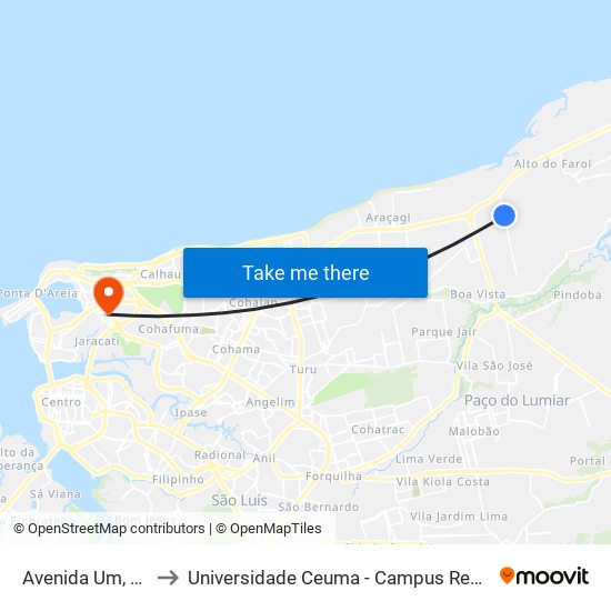 Avenida Um, 903a to Universidade Ceuma - Campus Renascença map