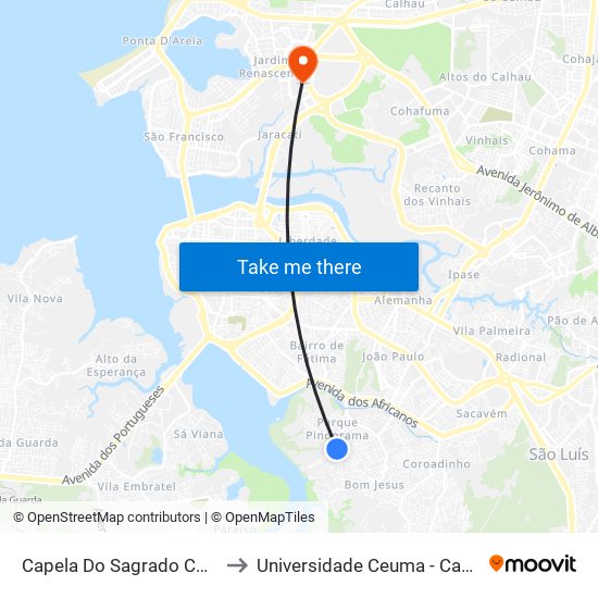 Capela Do Sagrado Coração De Jesus to Universidade Ceuma - Campus Renascença map