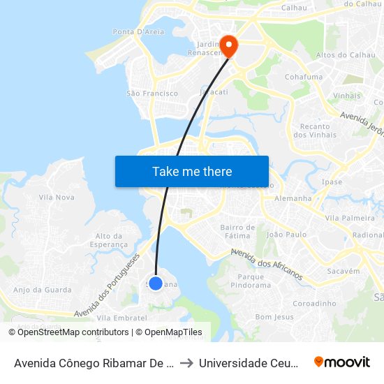 Avenida Cônego Ribamar De Carvalho, Sá Viana (Sentido Bairro) to Universidade Ceuma - Campus Renascença map