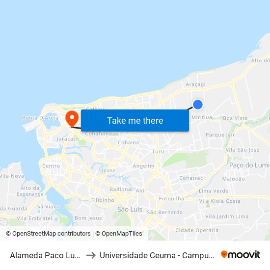 Alameda Paco Lumiar, 513 to Universidade Ceuma - Campus Renascença map