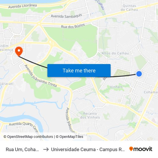 Rua Um, Cohaserma to Universidade Ceuma - Campus Renascença map