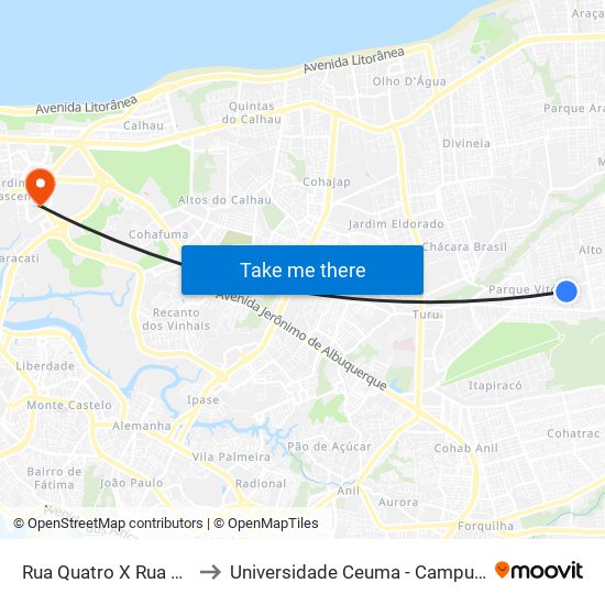 Rua Quatro X Rua 4000 (Ida) to Universidade Ceuma - Campus Renascença map