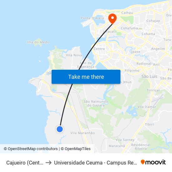 Cajueiro (Centro) 5 to Universidade Ceuma - Campus Renascença map
