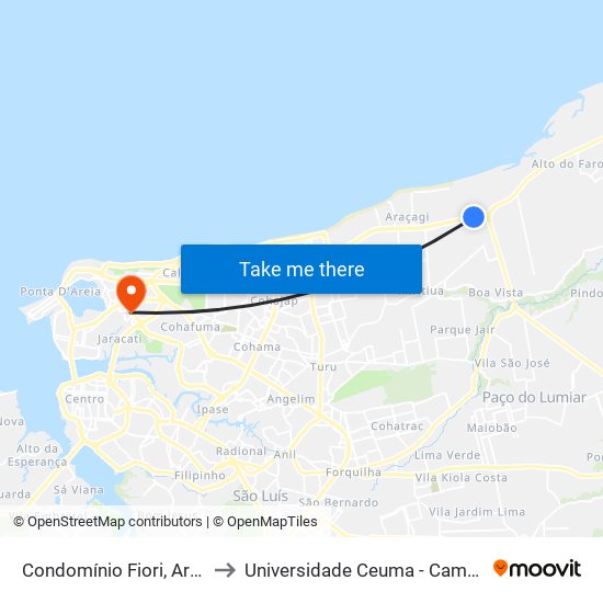 Condomínio Fiori, Araçagi (Volta) to Universidade Ceuma - Campus Renascença map