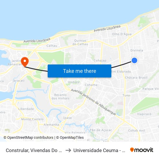 Constrular, Vivendas Do Turu (Sentido Centro) to Universidade Ceuma - Campus Renascença map