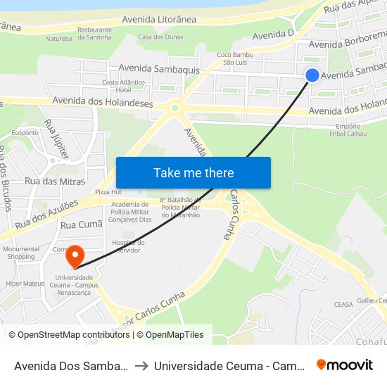 Avenida Dos Sambaquis, Calhau to Universidade Ceuma - Campus Renascença map