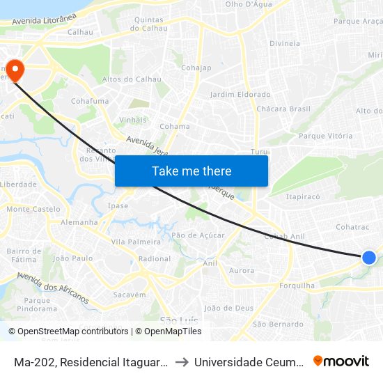 Ma-202, Residencial Itaguará - Cohatrac (Sentido Forquilha) to Universidade Ceuma - Campus Renascença map