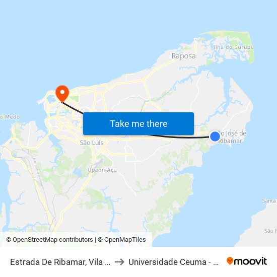 Estrada De Ribamar, Vila Roseana Sarney (Ida) to Universidade Ceuma - Campus Renascença map
