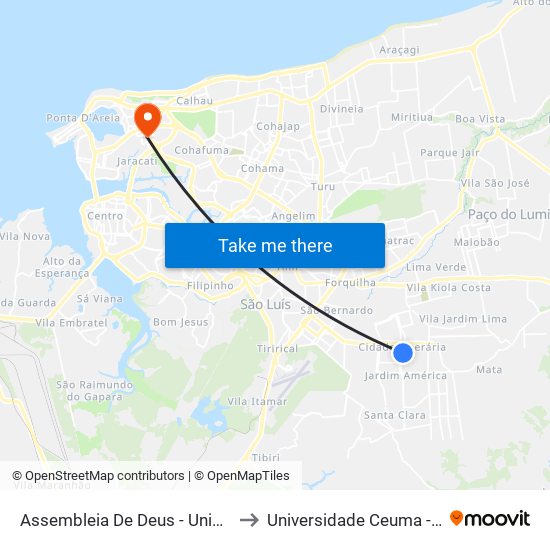 Assembleia De Deus - Unidade 103, Cidade Operária to Universidade Ceuma - Campus Renascença map