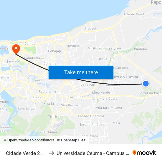 Cidade Verde 2 (Bairro) to Universidade Ceuma - Campus Renascença map
