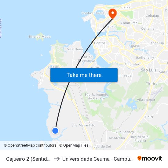 Cajueiro 2 (Sentido Centro) to Universidade Ceuma - Campus Renascença map