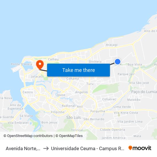 Avenida Norte, 1846 to Universidade Ceuma - Campus Renascença map
