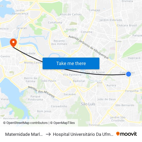 Maternidade Marly Sarney to Hospital Universitário Da Ufma - Hu-Ufma map