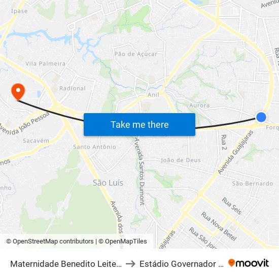 Maternidade Benedito Leite (Sentido Cohab) to Estádio Governador João Castelo map