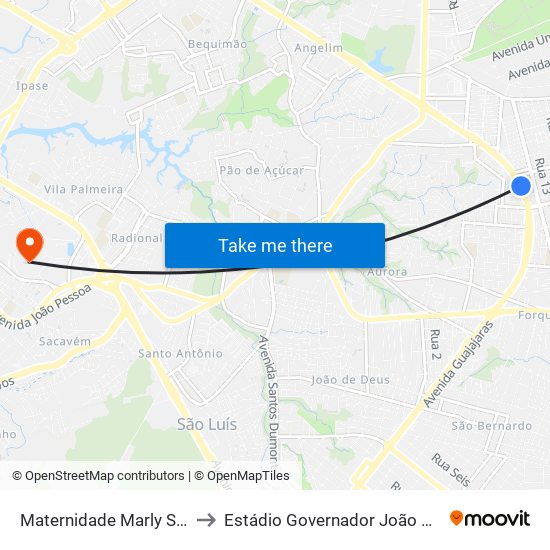 Maternidade Marly Sarney to Estádio Governador João Castelo map