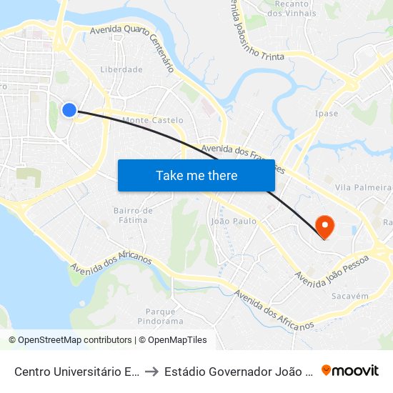 Centro Universitário Estácio to Estádio Governador João Castelo map