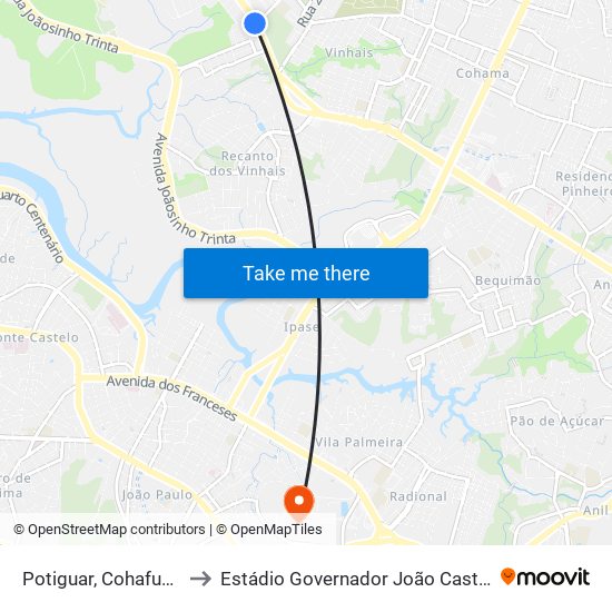 Potiguar, Cohafuma to Estádio Governador João Castelo map