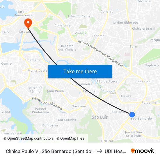 Clínica Paulo Vi, São Bernardo (Sentido Centro) to UDI Hospital map