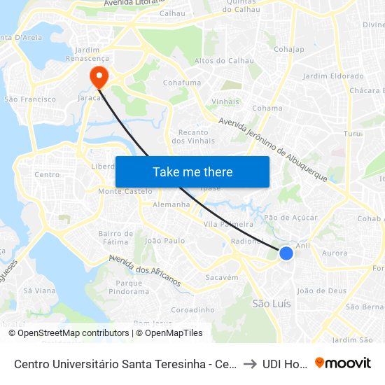 Centro Universitário Santa Teresinha - Cest (Sentido Centro) to UDI Hospital map