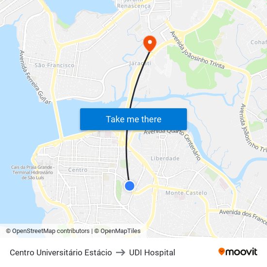 Centro Universitário Estácio to UDI Hospital map