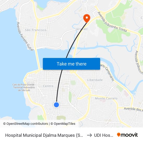 Hospital Municipal Djalma Marques (Socorrão I) to UDI Hospital map