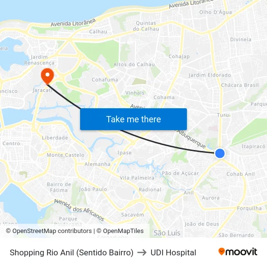 Shopping Rio Anil (Sentido Bairro) to UDI Hospital map