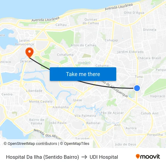 Hospital Da Ilha (Sentido Bairro) to UDI Hospital map