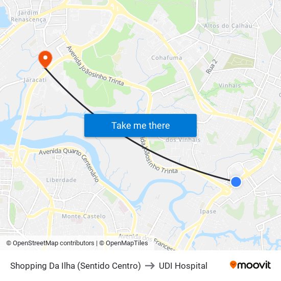 Shopping Da Ilha (Sentido Centro) to UDI Hospital map
