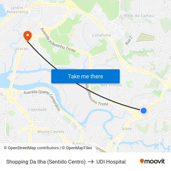 Shopping Da Ilha (Sentido Centro) to UDI Hospital map