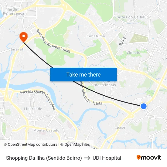 Shopping Da Ilha (Sentido Bairro) to UDI Hospital map