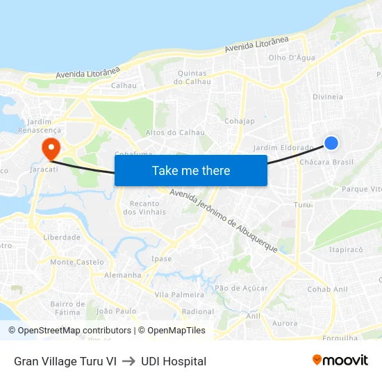 Gran Village Turu VI to UDI Hospital map