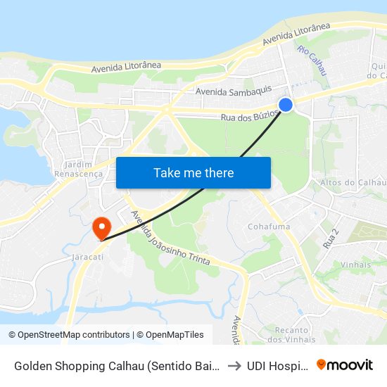 Golden Shopping Calhau (Sentido Bairro) to UDI Hospital map