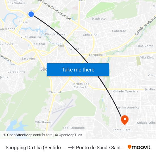 Shopping Da Ilha (Sentido Centro) to Posto de Saúde Santa Clara map