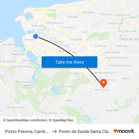 Posto Paloma, Camboa to Posto de Saúde Santa Clara map